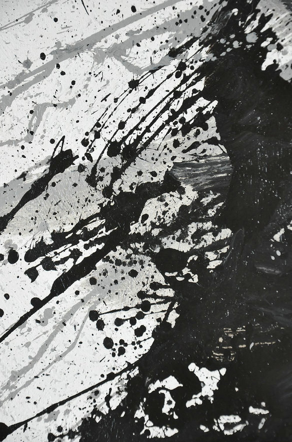 Handmade Large Contemporary Art,Minimalist Drip Painting On Canvas, Black, White, Grey, Blue - Modern Art Abstract Painting